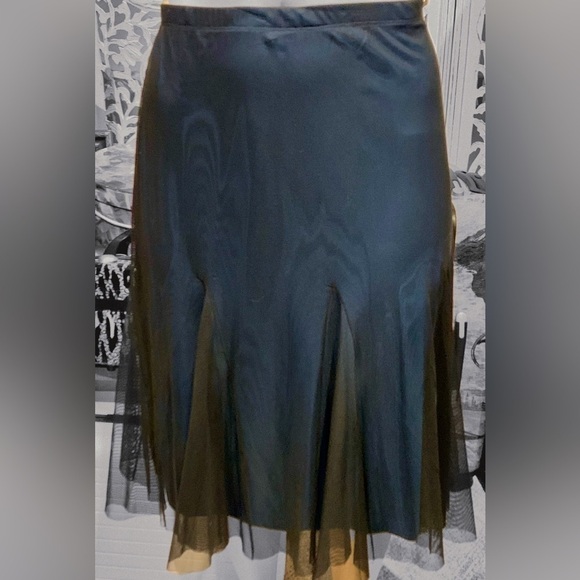 IGIGI Skirt Sheer Black Over Blue Pull-On Kick Pleats Midi Plus Size 18/20 NEW - Picture 13 of 13